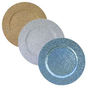 Set of 4 Round Glitter & Star Charger Plates, 3 Colors!  