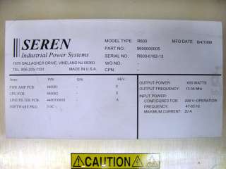 Seren R600 MetroLine/IPC 13.56MHz RF Plasma Generator  