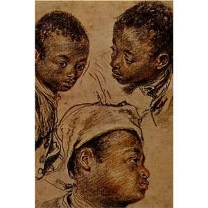  Three Negro Boys by Jean Antoine Watteau, 17 x 20 Fine 
