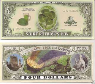 St. Patricks Day $4 Dollar$ Novelty Bill Collectible  
