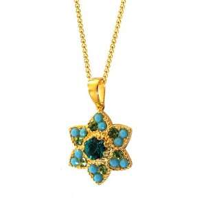 Lucia Costin Exquisite Star Pendant with Green and Turquoise Swarovski 