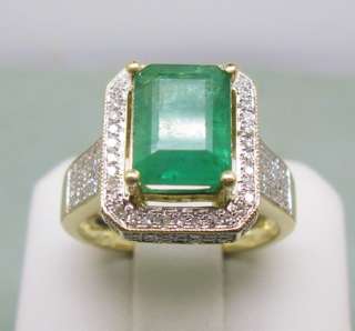 40CT SOLID 14K Y/GOLD NATURAL EMERALD DIAMOND RING  
