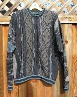 NWT COOGI Blue Grey Purple Knit Crew Neck Sweater S  