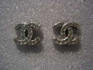 Authentic Chanel Large CC logo Crystal Earrings, pierced  