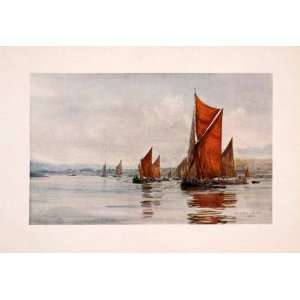  1905 Print William Wyllie Barge Thames Overcast Sailboat 