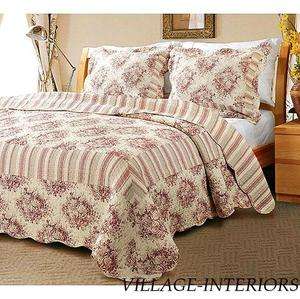 FRENCH COUNTRY LIFE RED & IVORY TOILE KING QUILT SET  