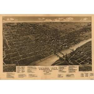 Historic Panoramic Map Waco, Texas, county seat of McLennan Cy. 1886 