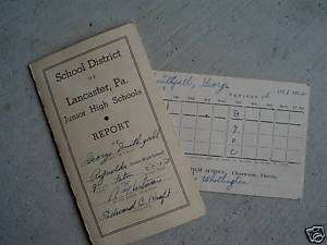 Lot of 2 1950s High School Lancaster PA Report Cards  