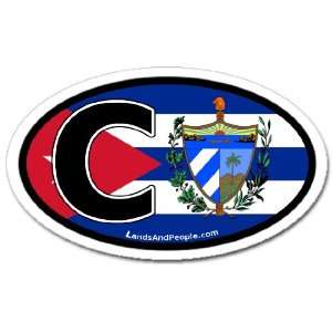  Cuba C and Cuban Flag Car Bumper Sticker Decal Oval 