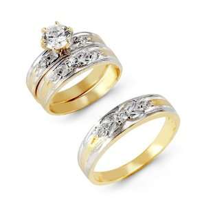    14k Two Tone Gold Cubic Zirconia Flower Wedding Rings Jewelry
