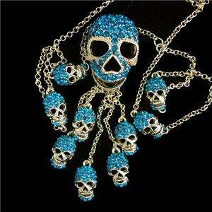 Fancy 10 Skull Necklace Pendant Blue Swarovski Crystal Halloween Party 