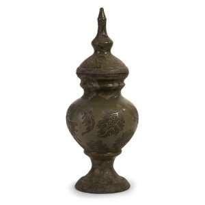 20 Flower & Leaf Damask Style Finial Lidded Clay Urn  
