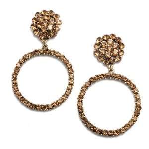 Dark Gold Crystal Hoop Earrings with Round Cluster Top 