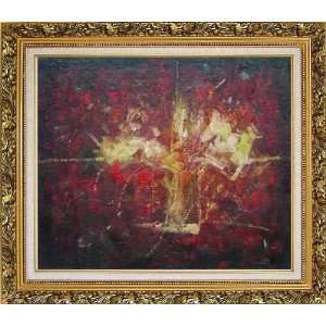  in Red Background Oil Painting, with Ornate Antique Dark Gold Wood 