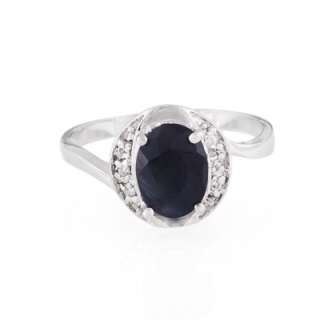 Natural 1.55ct Oval Blue Sapphire Sterling Silver Ring  