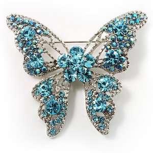  Dazzling Light Blue Crystal Butterfly Brooch: Jewelry