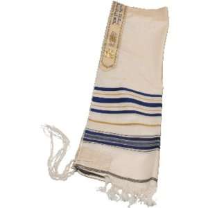 100% Wool Tallit Prayer Shawl in Blue and Gold Stripes Approx. Size 31 