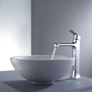   White Round Ceramic Sink and Decorum Faucet, Chrome