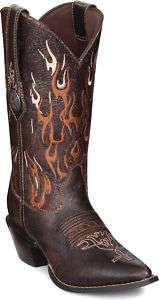 Durango Brown Leather Flame Embroidered Dressy Womens Western Cowgirl 