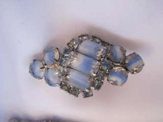 Vintage Givre Rhinestone Clip Earrings Light Sapphire  