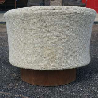 vintage barrel back lounge swivel lounge arm chair round wood platform 