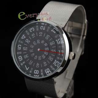 Silvery Steel Wrist Watch Quartz Mens Rotary Dial Digital Display 