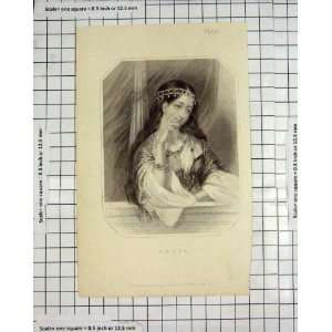  Antique Engraving Portrait Leila 1844 Lady Ryall