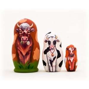   Brown Cow 3 Piece Russian Wood Nesting Doll