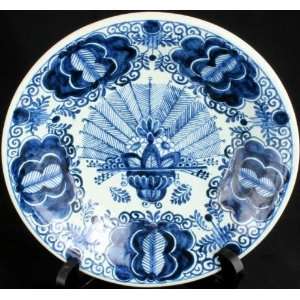   Vintage Hand Painted Blue Delft Plate Peacock OUD 