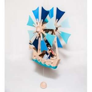 Wupper Airlines Wooden Hanging Mobile (Blue windwheel boat)  