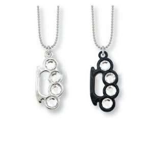  Black Brass Knuckles Necklace with Clear Crystals   Comes 