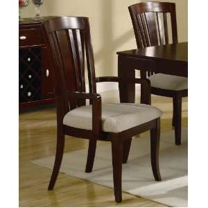  Set of 2 Dining Arm Chairs with Slat Design in Deep Cherry 