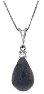 Natural Sapphire Briolette & Real Diamond Pendant Chain Necklace 14K 