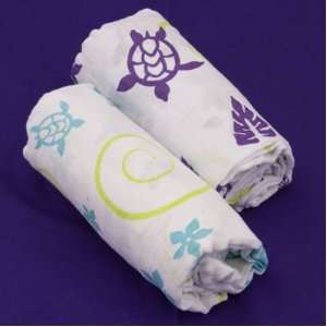   Hawaiian (Purple & Teal) 2 Pack, Organic Muslin Swaddle Blankets: Baby