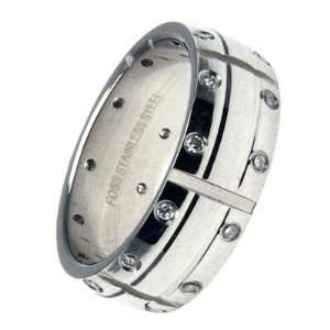  Mens Grooved & Riveted Stainless Steel Ring   8 