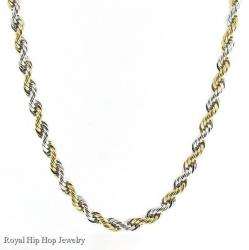   38 8MM TWO TONE 14K GOLD & PLATINUM FINISH HIP HOP DOOKIE ROPE CHAIN