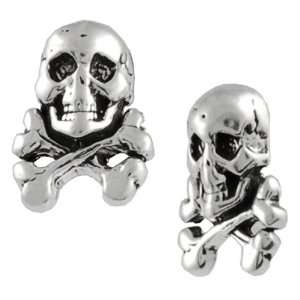  Sterling Silver Skull & Crossbone Stud Earrings: Jewelry