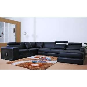  European Bonded Leather Sectional Sofa   Black / Black 