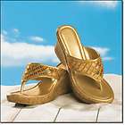 NEW Metallic GOLD Cork Wedge Thong Sandals Seed Bead & Square Sequins 