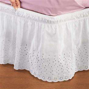 New ~ Wrap Around Eyelet Bed Dust Ruffle Skirt 14 All Sizes White 