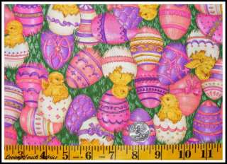 Designer Decorated Easter Egg & Chicks Cotton Fabric #E  