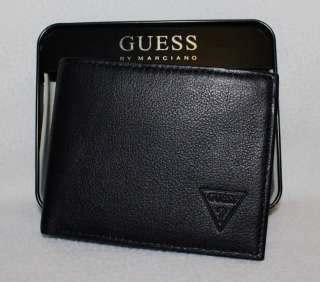 NEW GUESS Mens Genuine Leather ID/Pass Wallet BLACK  