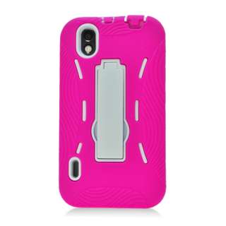 For LG Marquee/LS855 Hybrid Hard/Rubber Cover Case White/HOT PINK With 