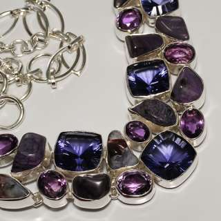IOLITE , AMETHYST , SUGILITE & .925 STERLING SILVER NECKLACE JEWELRY 