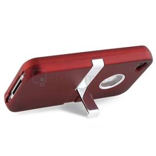Red w/ Chrome Stand Case Cover+3x Screen Protector For Apple iPhone 4 