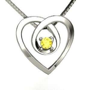 Infinite Heart Pendant, Platinum Necklace with Yellow Sapphire