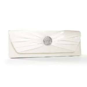  Tailored Ivory Satin Bridal Purse with Rhinestone Button 