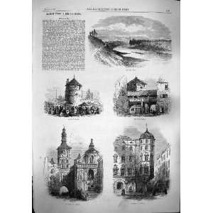   1865 Munich Market Place Walls Street Buildings Isar