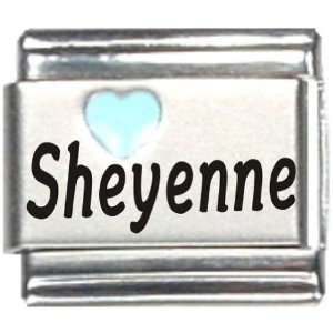   Sheyenne Light Blue Heart Laser Name Italian Charm Link: Jewelry
