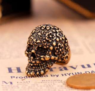   womens Carved flowers skull rings personality ring two colors  